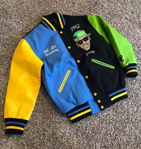 Veste bomber en molleton brodé avec lettres, veste varsity pour hommes, logo personnalisé OEM, vestes brodées - Product Image 3