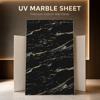Panneau mural décoratif en PVC brillant MORLENX, imitation marbre veiné noir et or, pour hall d'hôtel et intérieur commercial