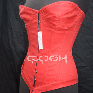 Classic Red Cotton Overbust Steel Boned <b>Corset</b> With Front Busk Closure - Product Image 4