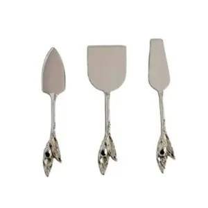 Diseño de hoja de latón Mango Cubiertos de metal Servidor de queso Juego de 3 Acero inoxidable para restaurantes Hotel y Resort - Product Image 1