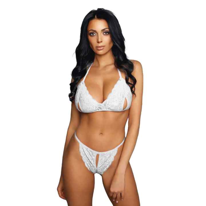 Women's White Sexy Lace Bra String Set Underwear Set