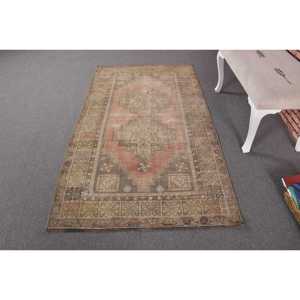 Vintage Turkish Rug 3.6x6.46 ft (110x197 cm), <b>Red</b> <b>Wool</b> Rug - Product Image 1