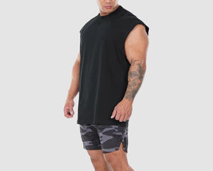T-shirt sans manches pour homme, surdimensionné, fitness, gym, sport, sans manches, 100% coton, débardeur col en O pour homme, vente en gros d'été - Product Image 4