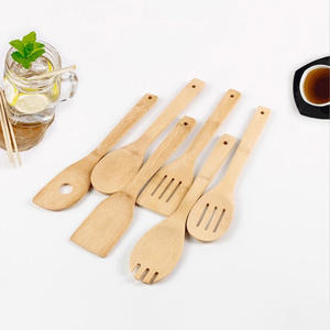 Accesorios de cocina utensilios de cocina de bambú con espátula plana y ranurada utensilios de cocina naturales - Product Image 2