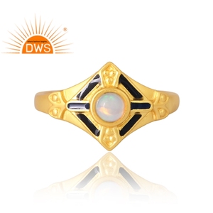 แหวนพลอยโอปอลจากเอธิโอเปียนธรรมชาติชุบทอง18K 925ออกแบบได้ตามต้องการเครื่องประดับสำหรับผู้หญิงเป็นของขวัญ - Product Image 3