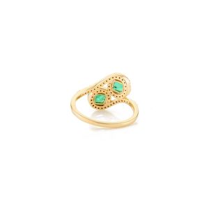 Anillo de bodas de oro amarillo sólido de 18 quilates, calidad superior, clásico, esmeralda de dos diamantes corte cuadrado, joyería fina Natural 100% para fiestas - Product Image 5