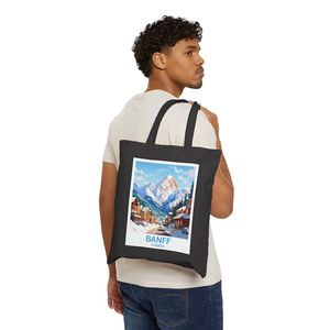 Banff Alberta Canada Design Heavy Duty <b>Tote</b> Bag Durable Cotton <b>Canvas</b> and PU Material Open Closure for Travel in All Seasons - Product Image 5