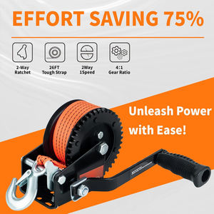 AMBITION 16000lbs Ağır Hizmet Tekne Treyler Vinci, 26FT Kayış, 2 Yönlü Kilitli Mekanizma ve 4:1 Dişli Treyler Vinci, Taşınabilir El Kranklı Vinci - Product Image 3
