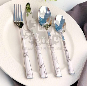 Hot Selling 4pcs Modern Rust Resistant Stainless Steel Cutlery Sets Designer Marble <strong>Handle</strong> Royal Marble Look Mirror Polish - Product Image 3
