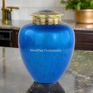 Manteau en émail bleu français urnes funéraires en métal en aluminium et souvenir Style adulte restes humains cendres funéraires incinérées urne et pot en métal - Product Image 1