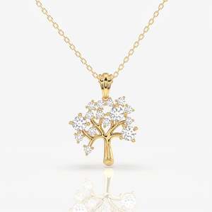 Woodland Glow 18K Gold Pendant with Round Cut Lab Grown Diamond Gift for Fashion-conscious Individuals Featuring Plant Pattern - Product Image 1