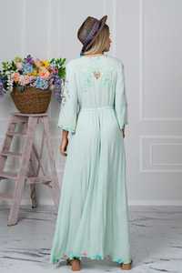 Elegante Boho Floral Bordado Maxi Vestido 100% Algodón Cuello en V Cintura Natural Moda de Verano con Botón Decoración - Product Image 3