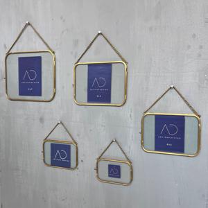 Picture <b>frame</b> set of 5 hanging <b>photo</b> <b>frame</b> decorative metal brass and <b>glass</b> with brass finish - Product Image 5
