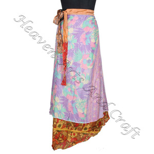 Acheter Beach Wrap Sarong Pareo Assorted 50 Pcs Women Wear Vintage Silk Sari Long Length Wrap Around Skirt 2 Layer Reversible Saree - Product Image 2