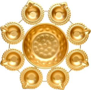 Or Lotus Urli Diya Stand Décoratif Pooja Deepam Bol Traditionnel Temple Décor Festif Diwali Mariage Pendaison de Crémaillère Cadeau Floral - Product Image 4