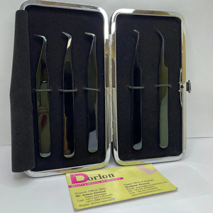 Ensemble de pinces à cils plasma noir brillant avec logo personnalisé pince à épiler d'extension de cils volume incurvé en acier inoxydable avec emballage du kit PU - Product Image 1