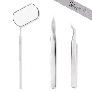 Eyelash Extension <b>Mirror</b> <b>Hand</b> <b>Held</b> Stainless Steel Tweezers And Accessories Custom Packing Silver Color - Product Image 2