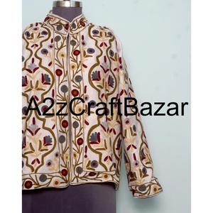 Chaqueta Bomber de Algodón Tejido Reversible Ecológica Hecha a Mano para Mujer, Bordado Floral, Mangas Largas, Ropa de Fiesta de Invierno - Product Image 3