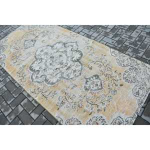 39.7x8 ft Vintage Turkish Rug, Oversize Rug, <b>Yellow</b> Gray Ombr <b>Wool</b> Rug - Product Image 3