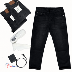 Pantalon sarouel ample en denim pour homme noir taille moyenne formel décontracté pour le travail en plein air élastique extensible coupe régulière élégant ODM approvisionnement - Product Image 3