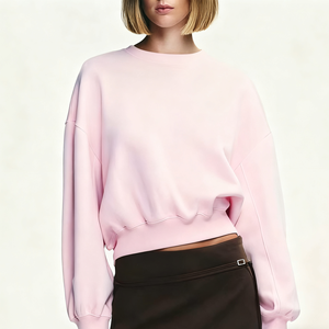 Custom High Quality Casual Knitted Winter Cotton Fleece Front <b>Drop</b> Shoulder Screen Print Crew Neck Sweatshirt for Women - Product Image 5