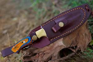 มีดดามัสกัสแบบใบมีดสำหรับตั้งแคมป์กลางแจ้งพร้อมปลอกหนังมีดสกินเนอร์สำหรับล่าสัตว์และทำงานฝีมือ - Product Image 5