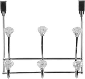 <b>Over</b>-the-<b>Door</b> Stainless Steel Rack with 6 White Crystal <b>Hooks</b> Double Tier Chrome Hanger for Clothes & Towels - Product Image 4