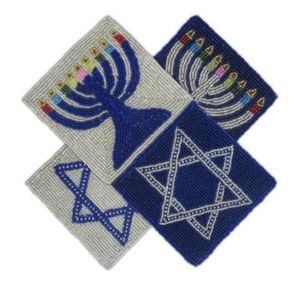 Hiba Enterprises-Sous-verre Menorah avec broderie perlée, 4 pièces, unique, fait à la main, pour décorer la maison - Product Image 1