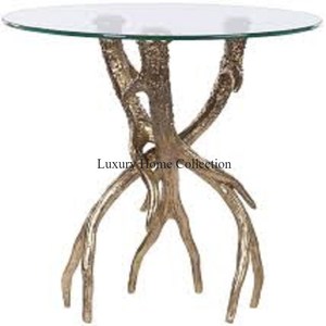 Mesa de centro de metal hecha a mano de diseño único, mesa de centro de aspecto elegante de diseñador de sombra antigua de latón con tapa de cristal transparente - Product Image 2