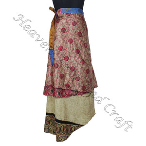 Nouveau imprimé Multi Wear Double couche soie Sari jupe portefeuille Boho élégant Multi couleur été porter confortable mode Hippie Style - Product Image 2