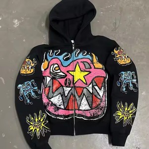 Vintage Dtf Boxy Fit sweat à capuche évasé hiver solide motif pierre 420gsm polaire sérigraphié brut 100% coton poche avant - Product Image 1