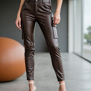 กางเกงหนังแกะสไตล์คาร์โก้สำหรับผู้หญิงกางเกงหนังแกะสไตล์ลำลองสำหรับสตรีทแวร์กางเกงหนังแท้100% สำหรับใส่กลางแจ้ง - Product Image 3