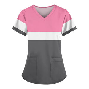 Conjuntos de algodón y poliéster para enfermera superventas para mujer con cuello levantado, traje de uniforme de hospital de manga corta en tela de lona - Product Image 1