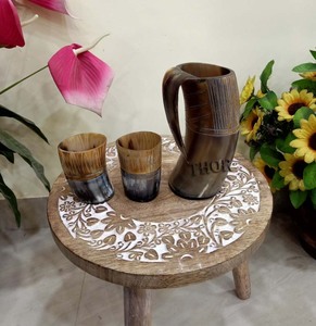 Drinking Horn <b>Mug</b> Viking Authentic Medieval Beer Horn Tankard Horn Cup Stein <b>Set</b> - Product Image 2