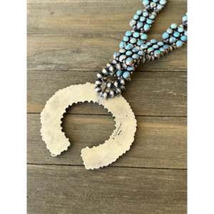 Navajo Handmade Golden Hills Turquoise & <b>Sterling</b> <b>Silver</b> Squash Blossom Necklace <b>Set</b> - Product Image 6