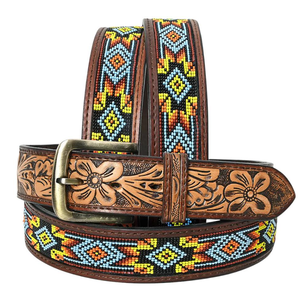 Cinturón de cuero de vaca vintage hecho a mano con cuentas para hombres y mujeres, longitud personalizada con aleación ajustable para hebilla directa de la India - Product Image 1