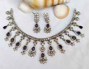 Premium Quality Star Cut CZ Necklace Set In Mehendi Polish AD <b>Jewellery</b> Luxury Necklace Set For Party Wear, Weddings - Product Image 5