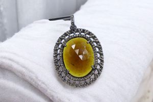 925 argent Sterling naturel jaune Tourmaline tranche à facettes coupe pierre diamant pendentif pierres précieuses fines pendentif bijoux - Product Image 4