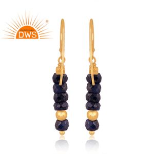 Meilleure vente de boucles d'oreilles en argent sterling plaqué or 18 carats avec pierres précieuses en saphir bleu naturel Demi Fine Jewelry Manufacturer - Product Image 4