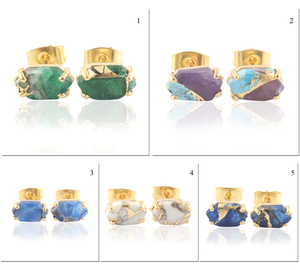 Mohave-pendientes con diseño clásico de cobre y turquesa, Mini pendientes con forma de gota chapados en oro de 24k, con cierre de tuerca, joyería - Product Image 2