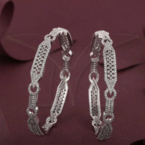 Designer Fancy Style Party Wear Beautiful <b>White</b> Rhodium <b>Polish</b> Fancy Design Jewelry Accessories CZ AD Bangles Set Jewelry Sets - Product Image 1