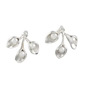 Well crafted pearl gemstone stud 925 sterling silver earring jewelry wholesale women fashion earring gemstone jewelry