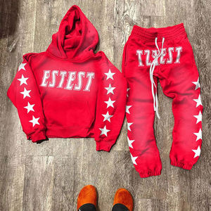 Sweats à capuche vintage unisexe Survêtements avec logo personnalisé Ensemble de survêtement pour hommes Techniques de lavage à l'acide avec fonction grande taille - Product Image 1