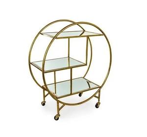 Carrito de servicio de comida de acero inoxidable con diseño de círculo dorado brillante Carrito de servicio decorativo para hotel en casa a precio mayorista - Product Image 1