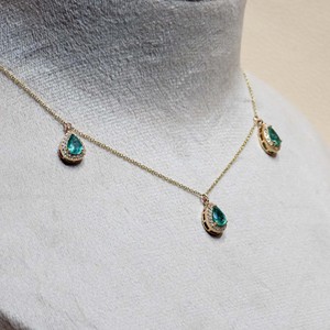 Solid <b>14k</b> <b>Gold</b> <b>Necklace</b> Emerald Gemstone Jewelry Pave Diamond <b>Gold</b> Pendant 3 Pcs Natural Emerald New Design - Product Image 4