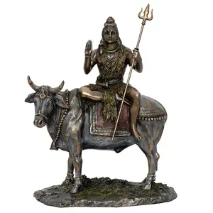 印度批发价格最高的青铜树脂湿婆神雕像坐在公牛动物雕像上