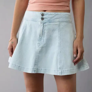 Falda Vaquera Informal Verde de Alta Calidad para Mujer, con Cinturón, Botones, Diseño Elegante con Abertura Lateral, Estilo Vintage Desgastado, Falda Mini en Línea A - Product Image 1