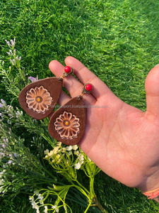 Hand Tooled Leather <b>Stud</b> <b>Earrings</b> Custom Genuine Leather Boho <b>Earrings</b> High Quality Hand Painted Western Women Handmade Jewelry - Product Image 2