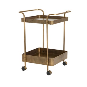 Square <strong>Serving</strong> Cart with <strong>Wooden</strong> Open Shelf and Metal Pipes Handles Golden Colored <strong>Trolly</strong> for Home Bar <strong>Food</strong> <strong>Serving</strong> Wine Cart