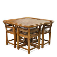 Ensemble de table à manger carrée en teck massif avec 4 chaises, meubles de salle à manger rustiques et modernes